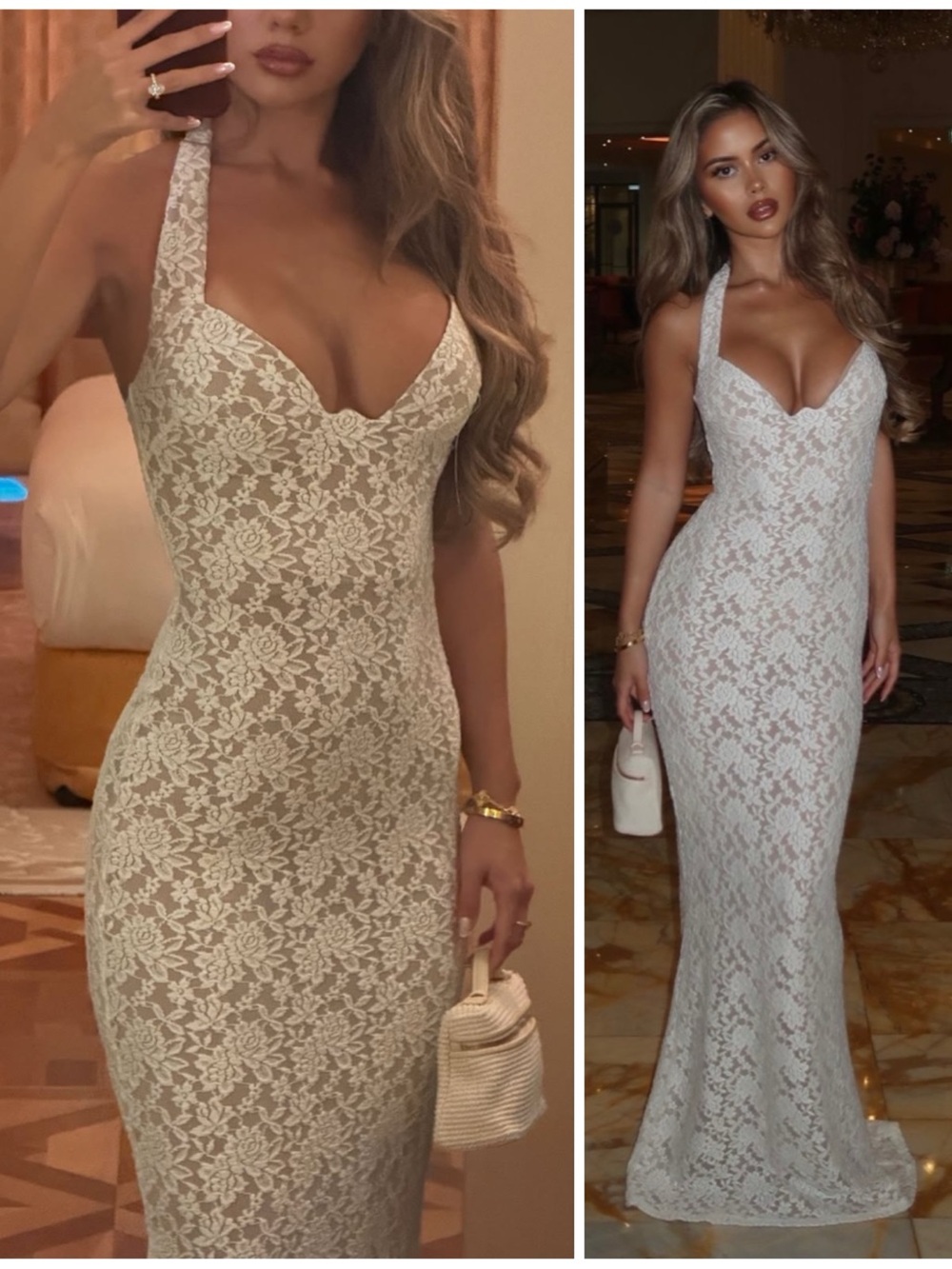 NWT Nookie Mystique Halter Long Gown Dress Ivory Cream Lace Women’s Size XS